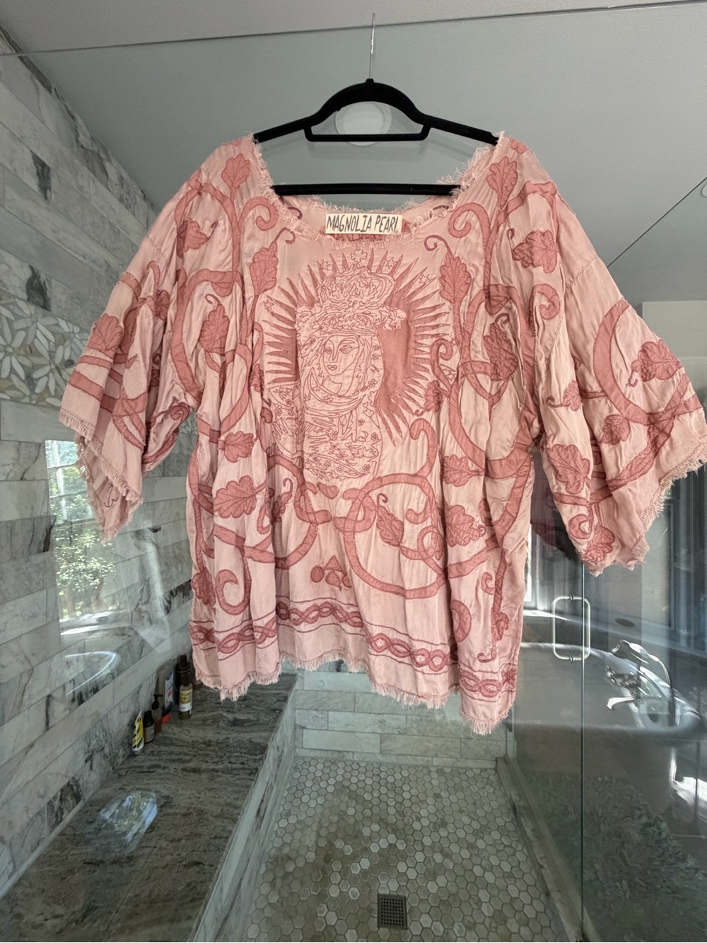 Magnolia Pearl Silk Pink Bohemian Embroidered Women's Top
